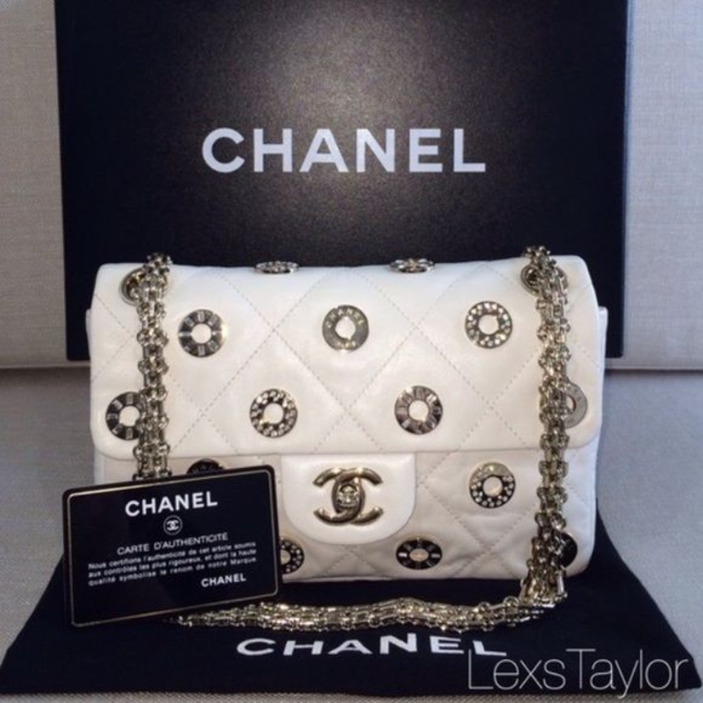 CHANEL White Swarovski Resort Charm Handbag RARE